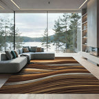 Earthy Brown Abstract Wavy Striped Rug