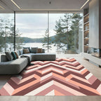 Modern Earthy Geometric Chevron Ripple Rug