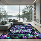 Celestial Neon Unicorn Galaxy Forest Rug