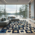Geometric Navy and Cream Star Tile Rug