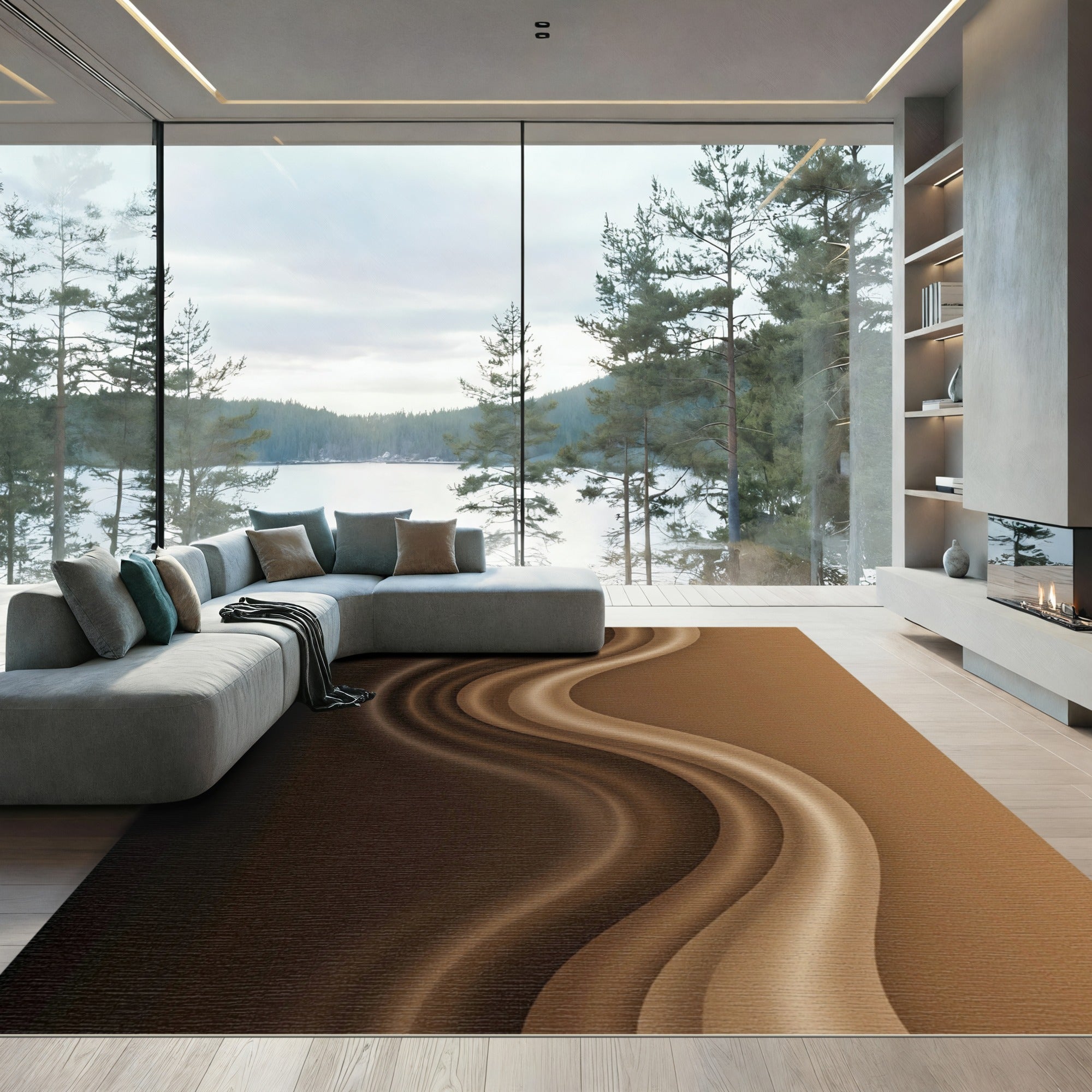 Rich Brown Swirl Drapery Rug