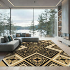 Bold Black Geometric Diamond Rug
