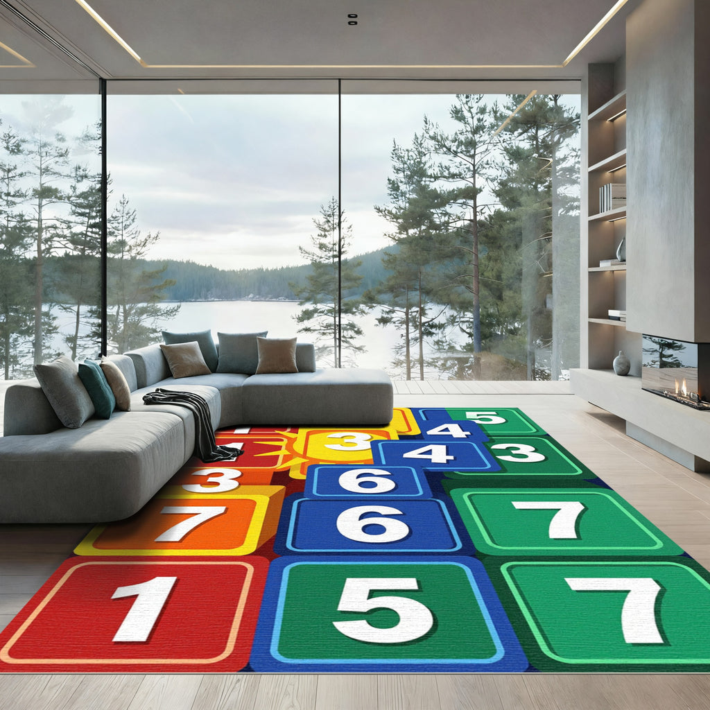 Vibrant Multi Colored Geometric Number Block Rug