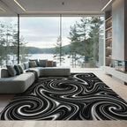 Abstract Black White Swirl Rug