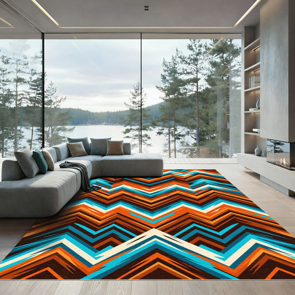 Vibrant Chevron Zigzag Turquoise Burnt Orange Rug