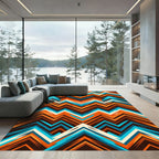 Vibrant Chevron Zigzag Turquoise Burnt Orange Rug