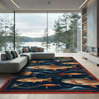 Vintage Trout Fishing Wilderness Scene Rug
