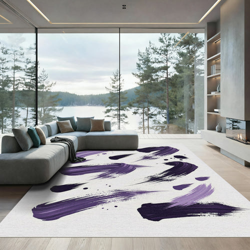 Abstract Deep Purple Brush Stroke Swirls Rug