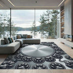 Brushed Silver Metallic Paw Print Medallion Rug