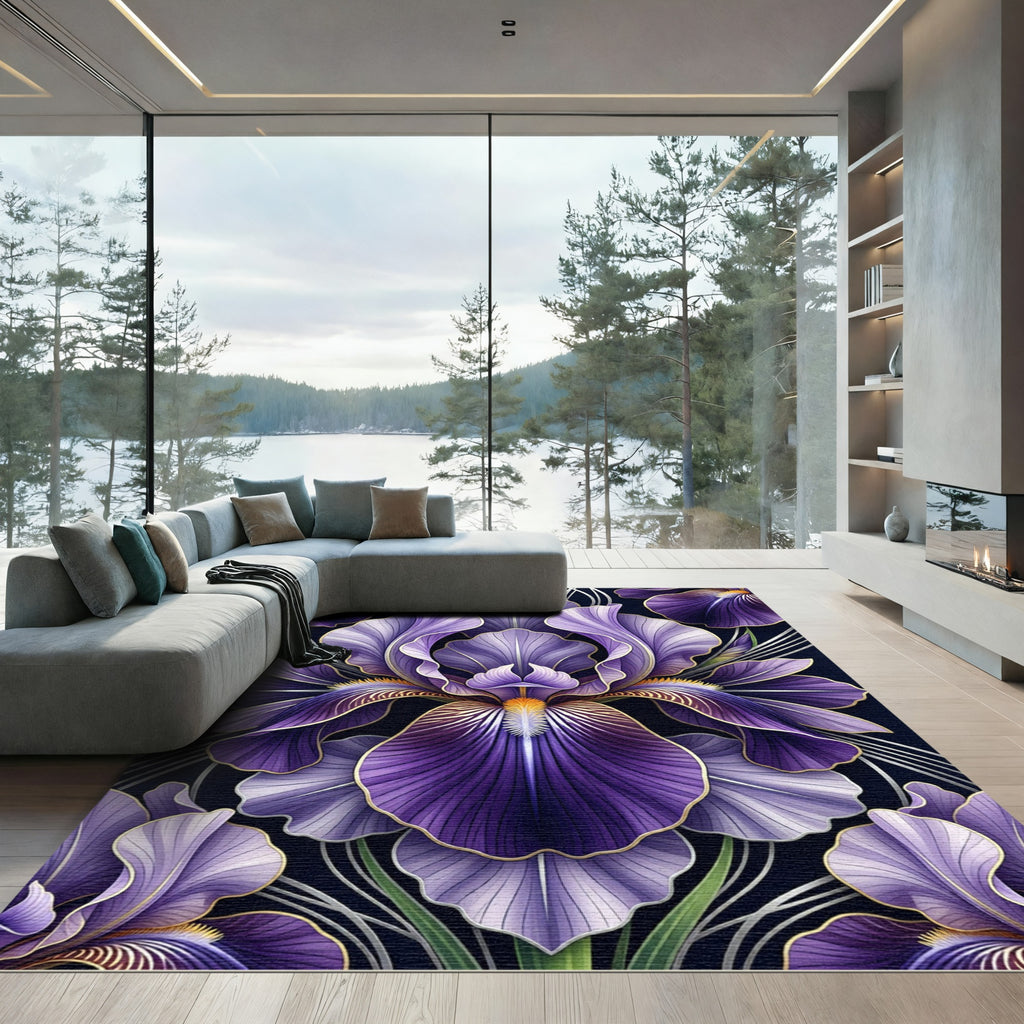 Deep Purple Iris Floral Art Rug