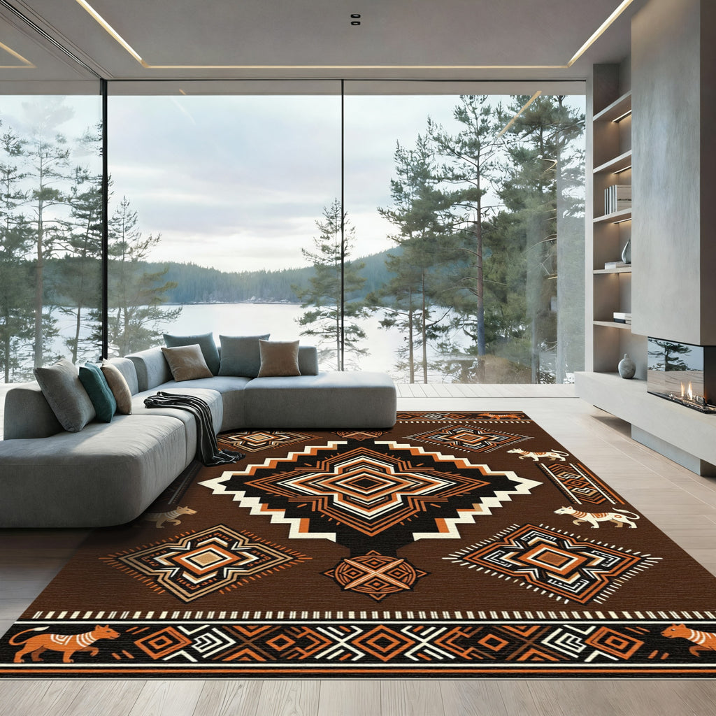 Brown Tribal Canine Geometric Rug