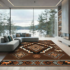 Brown Tribal Canine Geometric Rug