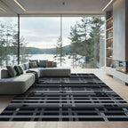 Monochrome Grid Abstract Linear Layered Rug