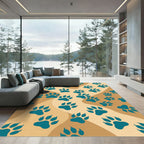 Teal Paw Print Wave Area Rug