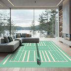 Minimalist Teal Athletic Court Grid Rug