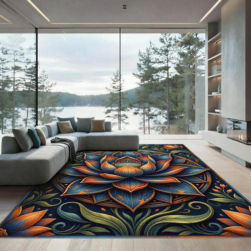 Artisanal Navy and Bronze Lotus Medallion Rug