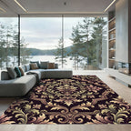 Elegant Damask Floral Scroll Aubergine Gold Rug