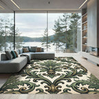 Sage Green Baroque Acanthus Scroll Medallion Rug