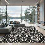 Classic Black Ivory Floral Damask Rug