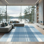 Navy Blue Linear Grid Checkered Rug