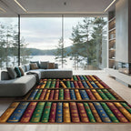Classic Multi-Colored Library Book Spine Shelf Rug
