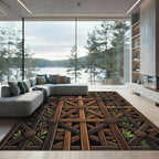 Rustic Wood Lattice Floral Accent Rug