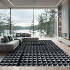 Monochromatic Charcoal Grid Geometric Rug