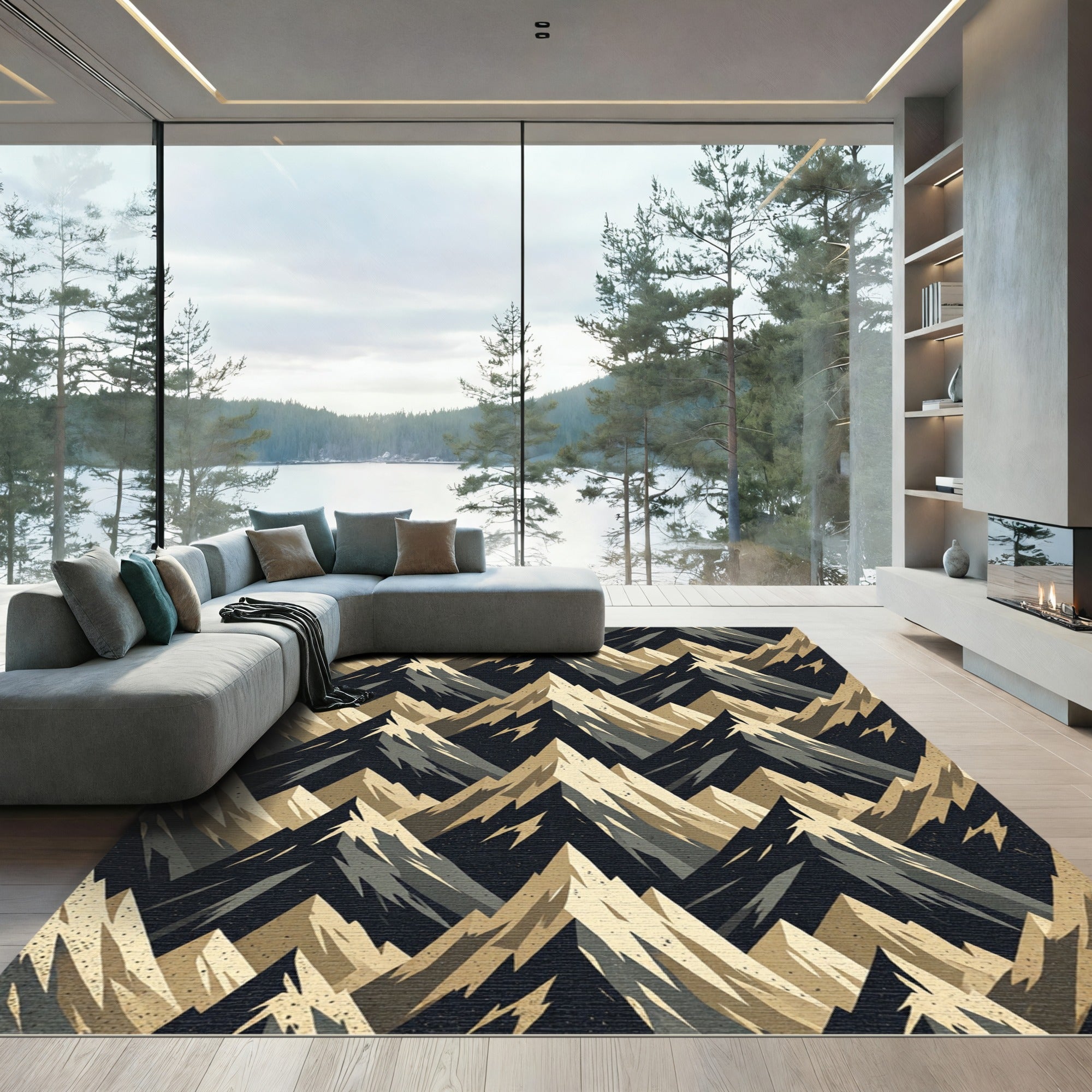 Geometric Mountain Peak Earth Tone Art Rug