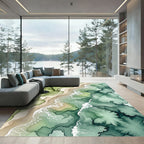 Ethereal Sage Green Coastal Abstract Art Rug