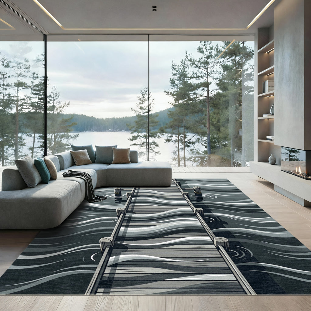 Gray Wooden Pier Waves Rug