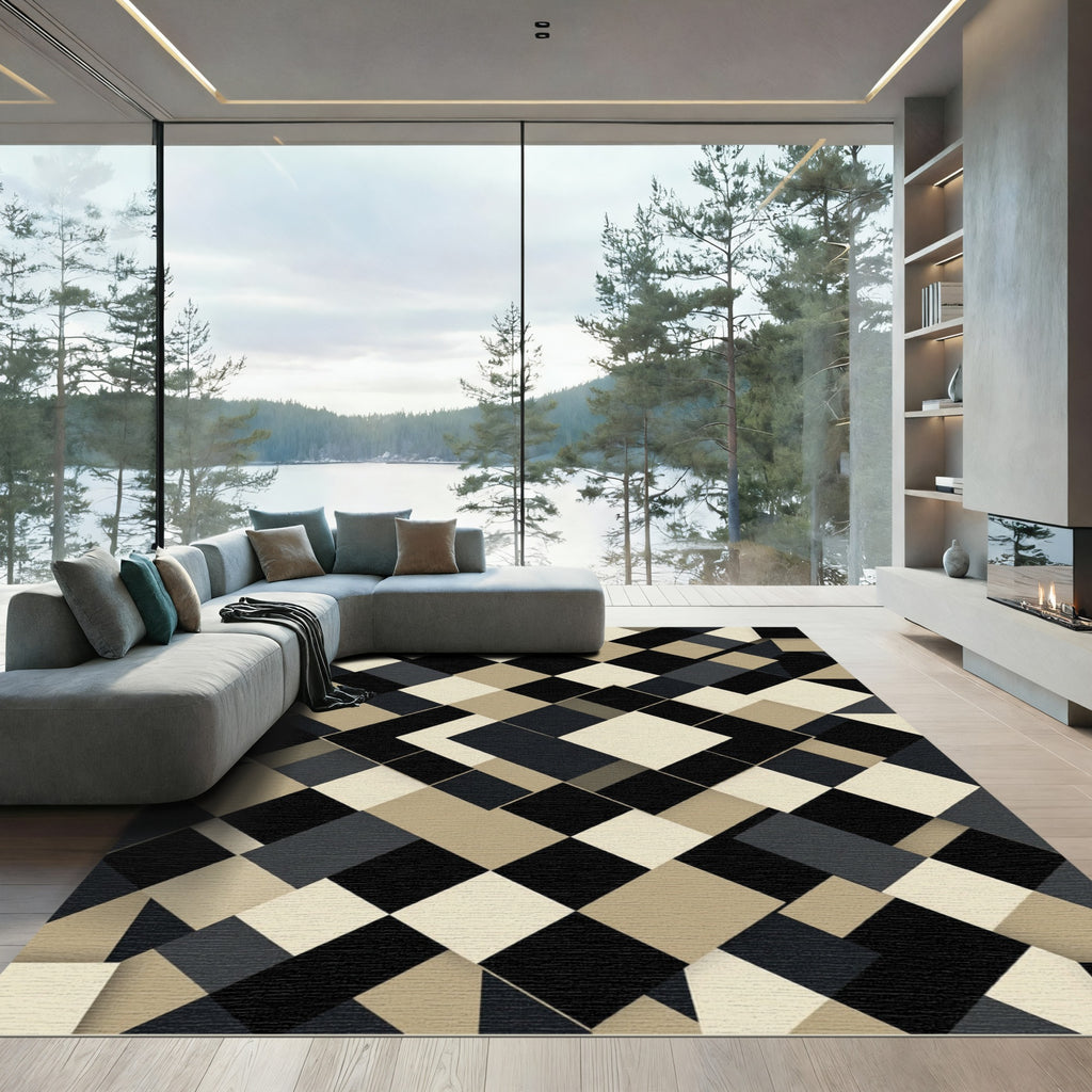 Monochromatic Block Diamond Composition Rug
