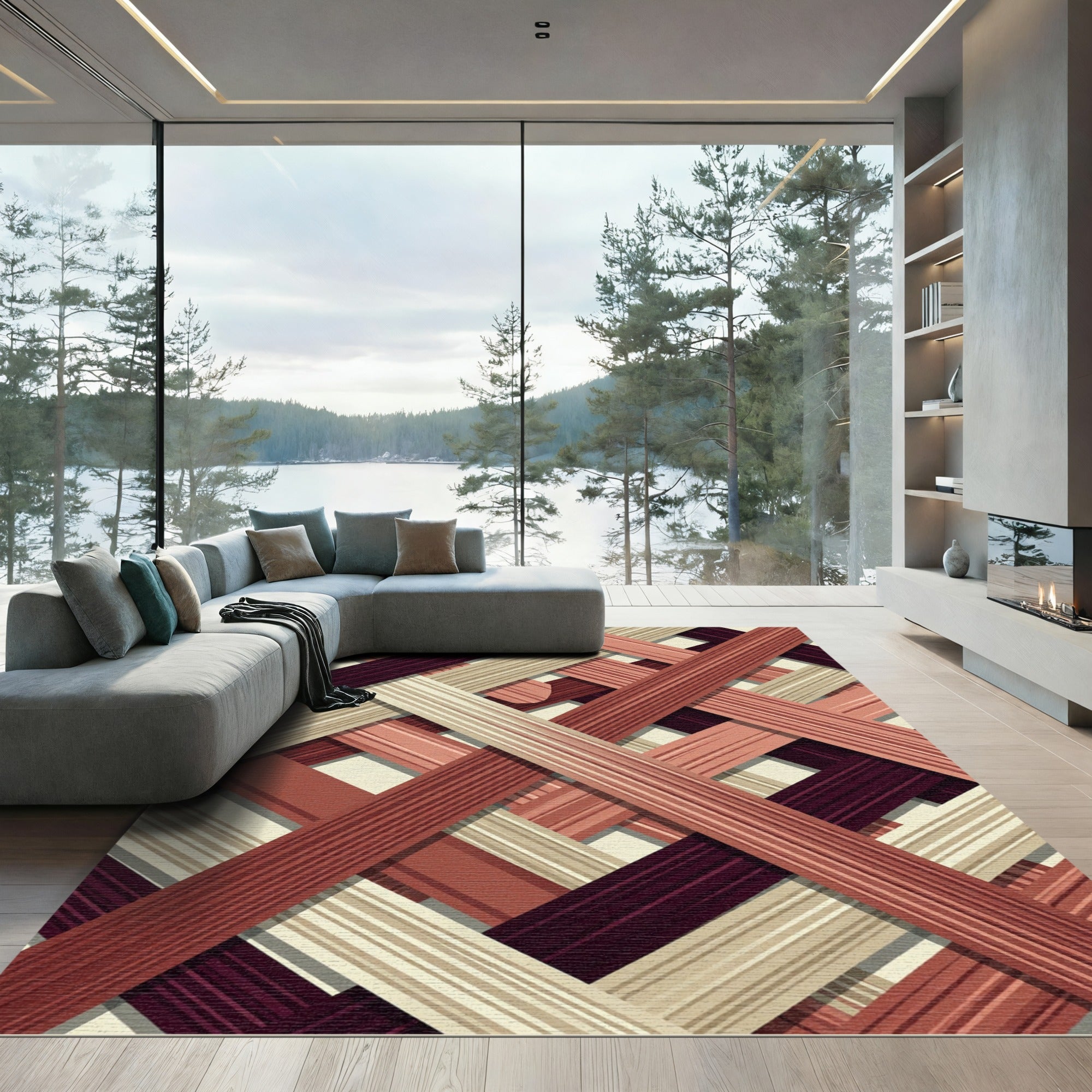 Woven Plum Peach Stripe Arrangement Rug