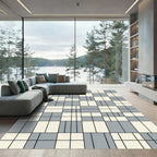 Modern Gray Cream Rectangular Grid Rug