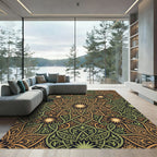 Intricate Gold Green Starburst Arabesque Rug