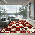 Red White Heart Checkerboard Contemporary Rug