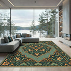 Emerald Gold Floral Inlay Medallion Rug