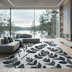 Dark Gray Leaf Branch Composition Rug