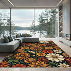 Autumnal Floral Dahlia and Daisy Meadow Rug