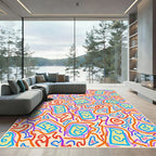 Yellow Squares Wavy Purple Orange Lines Rug