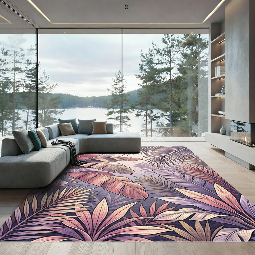 Pastel Tropical Foliage Orchid Garden Rug