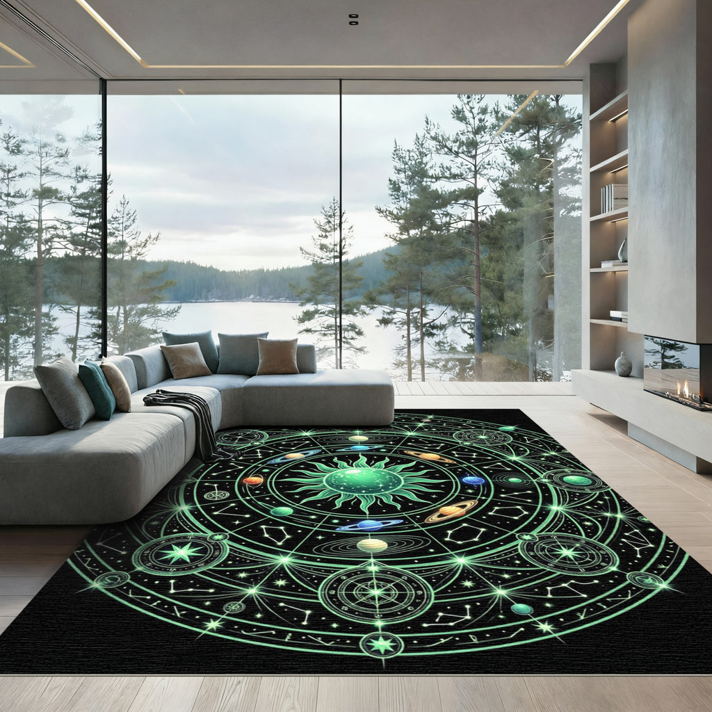 Luminous Celestial Solar System Radiant Mandala Rug