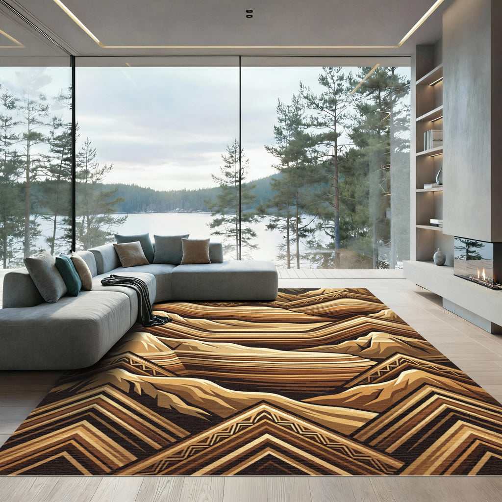 Geometric Earth Tone Mountains Sunset Rug