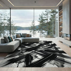 Monochrome Abstract Ink Stroke Rug