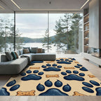 Playful Blue Paw and Bone Illustration Rug