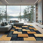Textured Brickwork Geometric Brown Gray Rug