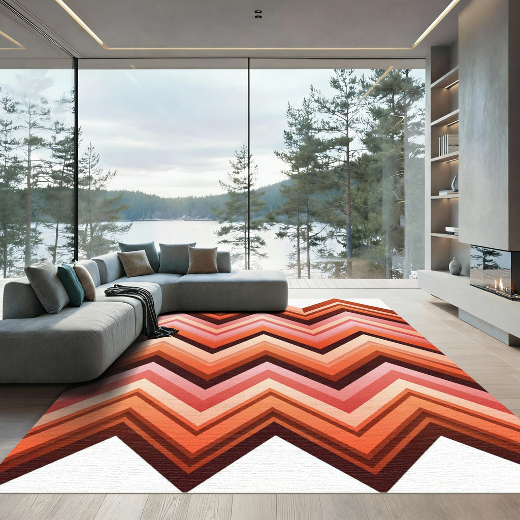 Retro Orange Pink Chevron Layers Rug
