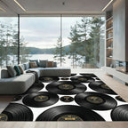 Retro Black Vinyl Record Collage Rug