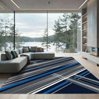 Modern Navy Gray Linear Geometric Art Rug