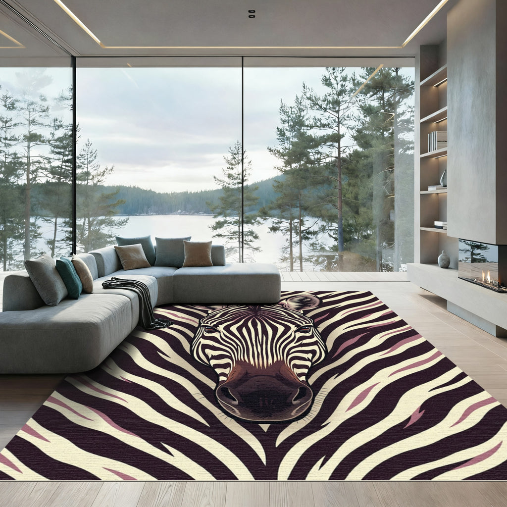 Zebra Stripe Portrait Black And Beige Rug