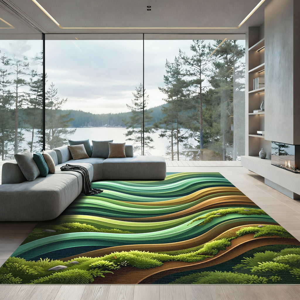 Verdant Wavy Landscape Composition Rug